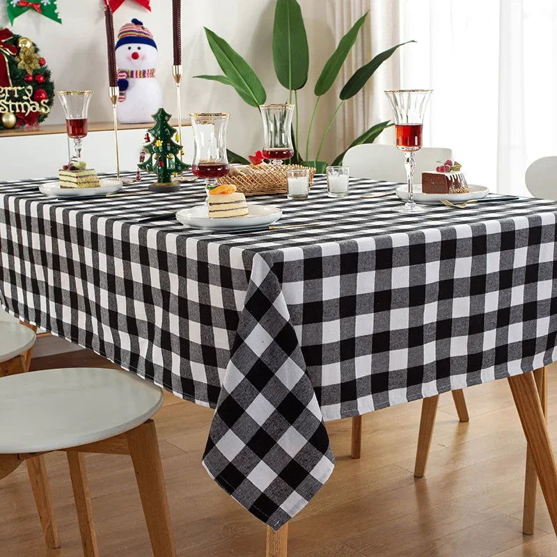 Nappe Tartan en polycoton blanc et noir