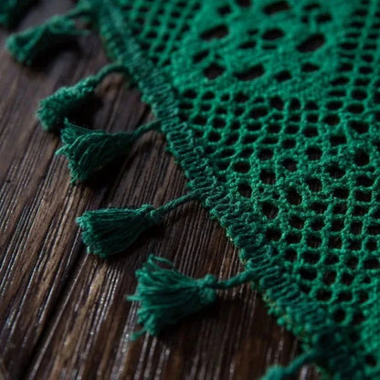 Nappe brodée crochet coton style vintage blanc
