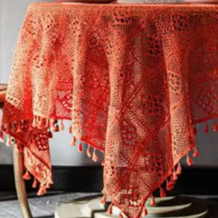 Nappe brodée crochet coton style vintage orange