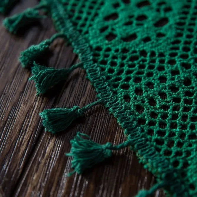 Nappe brodée crochet coton style vintage orange