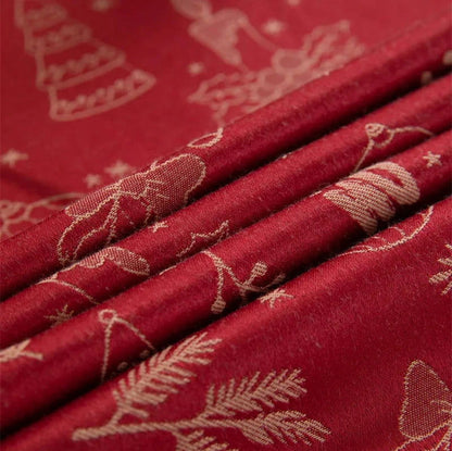 Nappe de Noël Jacquard en polycoton motif Fête rouge et beige (bord brodé)