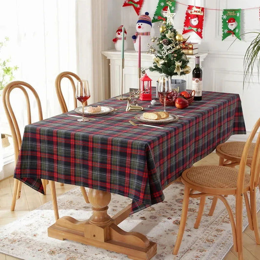 Nappe de Noël en tartan bleu polyester