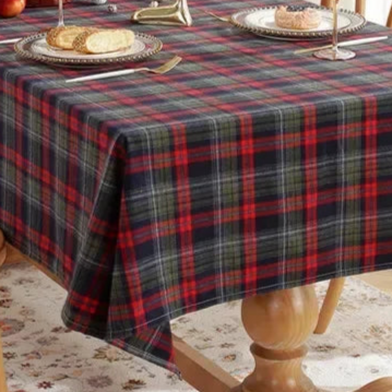 Nappe de Noêl en tartan bleu polyester