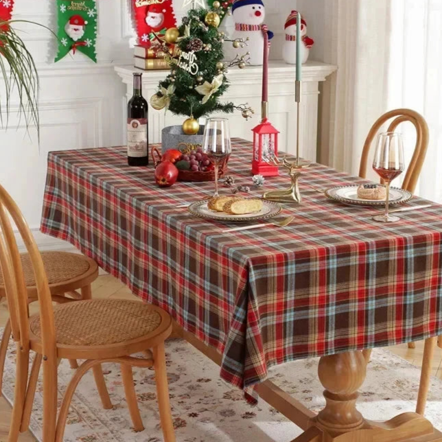 Nappe de Noël en tartan marron polyester