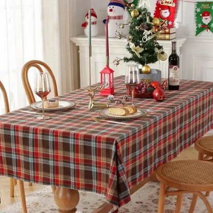 Nappe de Noël en tartan marron polyester