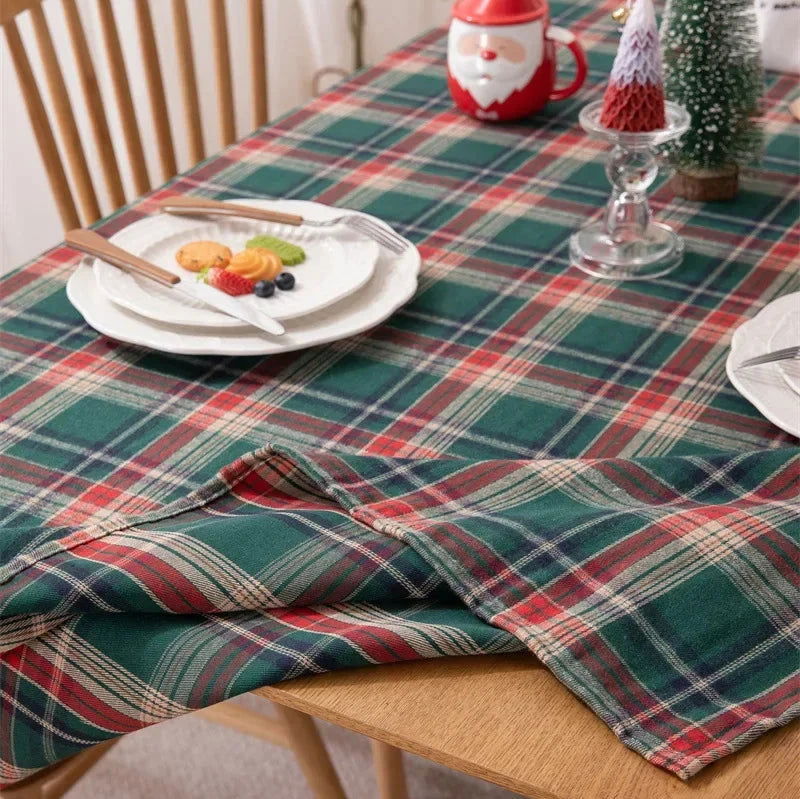 Nappe de Noël en tartan marron polyester