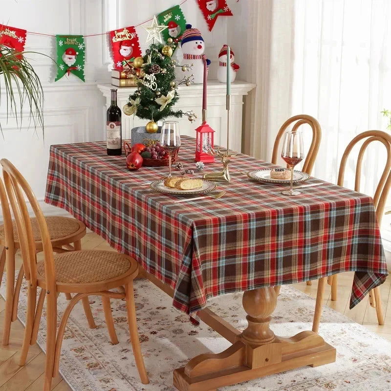 Nappe de Noël en tartan marron polyester