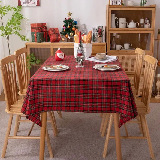 Nappe de Noël en tartan rouge polyester