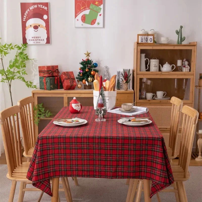 Nappe de Noël en tartan rouge polyester