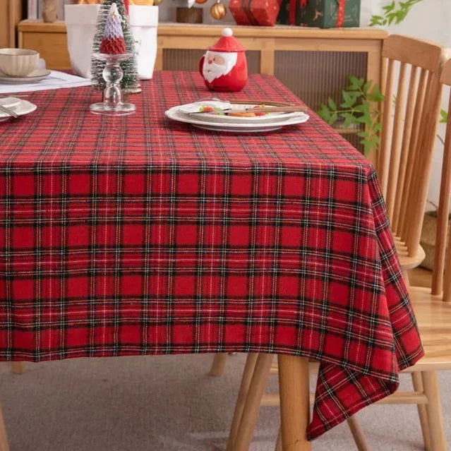 Nappe de Noêl en tartan rouge polyester