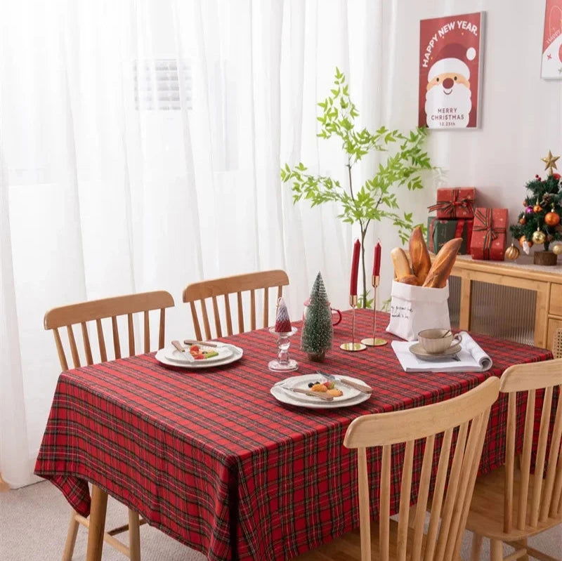 Nappe de Noël en tartan rouge polyester