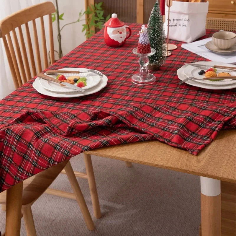 Nappe de Noël en tartan rouge polyester