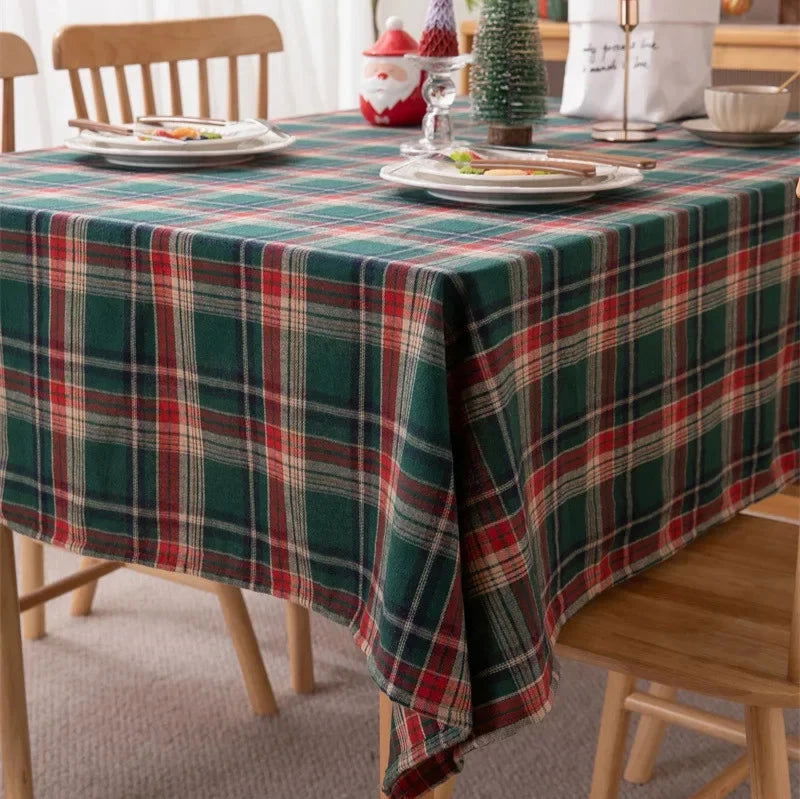 Nappe de Noêl en tartan vert polyester