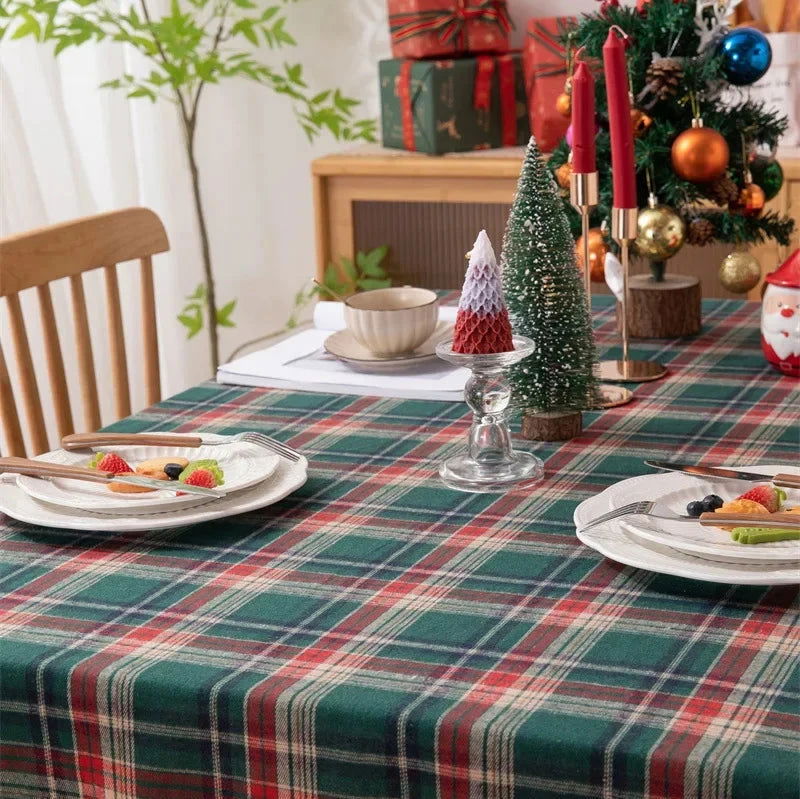 Nappe de Noël en tartan vert polyester