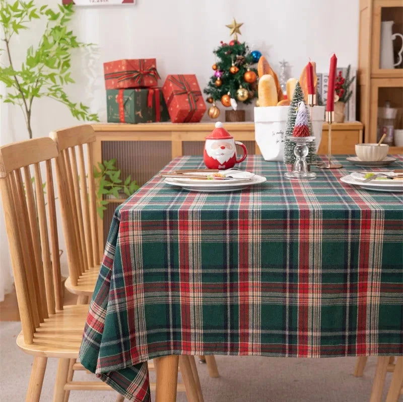 Nappe de Noël en tartan vert polyester