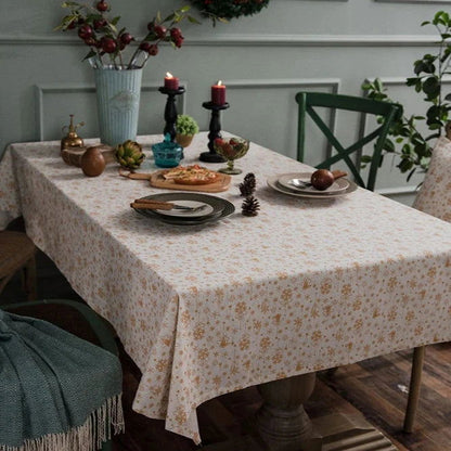 Nappe de Noël imprimée en coton lin écru et or
