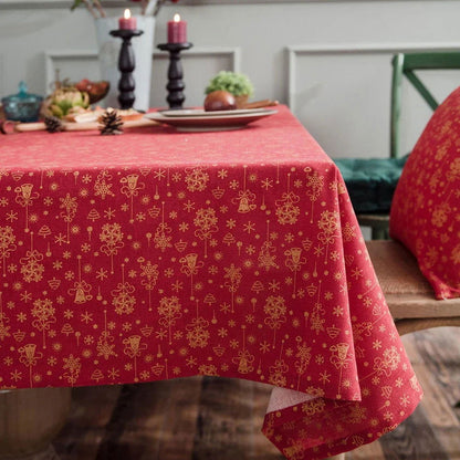 Nappe de Noël imprimée en coton lin rouge et or