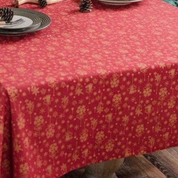 Nappe de Noël imprimée en coton lin rouge et or