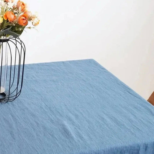 Nappe en lin unie bleue