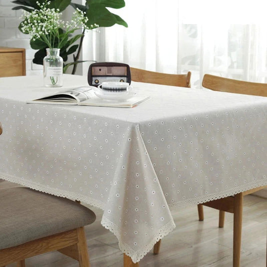 Nappe fleurie en lin motif pâquerette