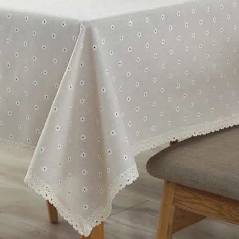 Nappe fleurie en lin motif pâquerette