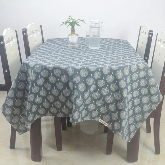 Nappe imprimée carrée en coton lin motif Arbres blancs
