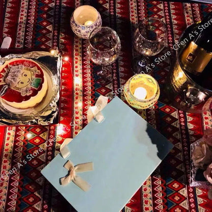 Nappe imprimée coton à motif bohème et dentelles