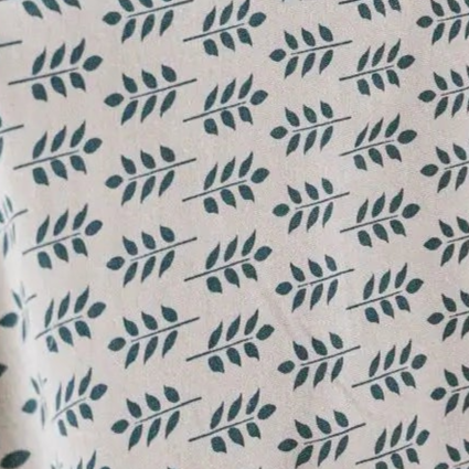 Nappe imprimée en coton lin bordure dentelle style champêtre feuilles bleues