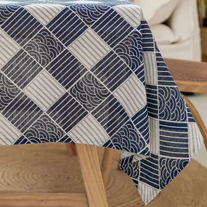 Nappe imprimée en coton lin style japonais à carreaux