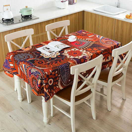 Nappe imprimée en lin motif Batik rouge