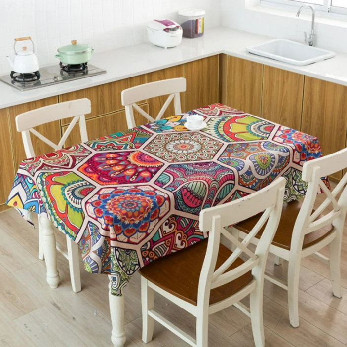 Nappe imprimée en lin motif Mandala octogone