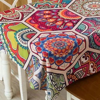 Nappe imprimée en lin motif Mandala octogone