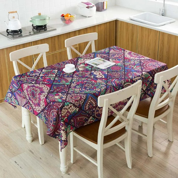 Nappe imprimée en lin motif Mandala violet