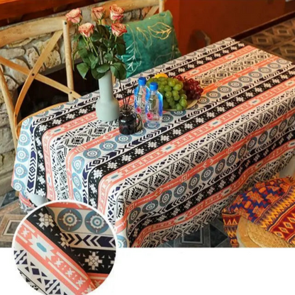 Mantel negro de polialgodón estampado estilo bohemio