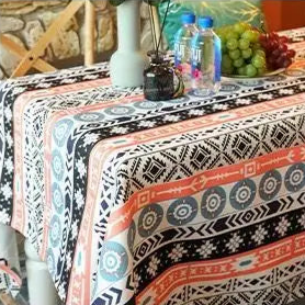 Mantel negro de polialgodón estampado estilo bohemio