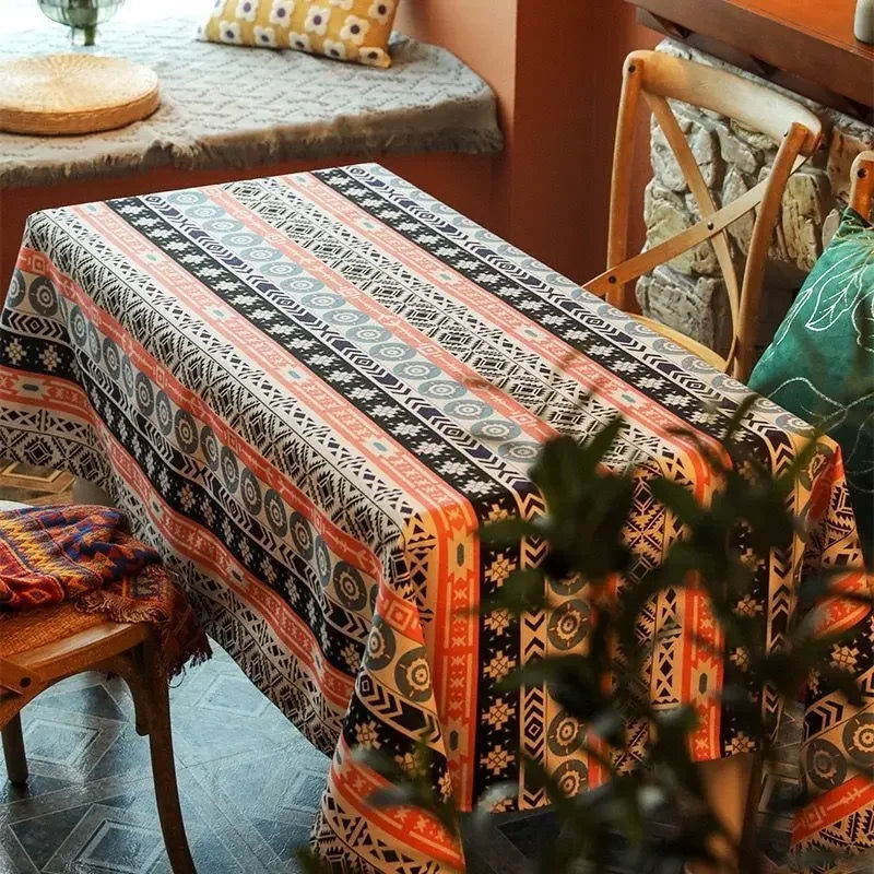 Mantel negro de polialgodón estampado estilo bohemio