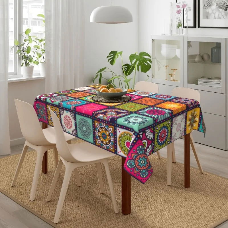 Nappe imprimée en polyester déperlant motif Mandala