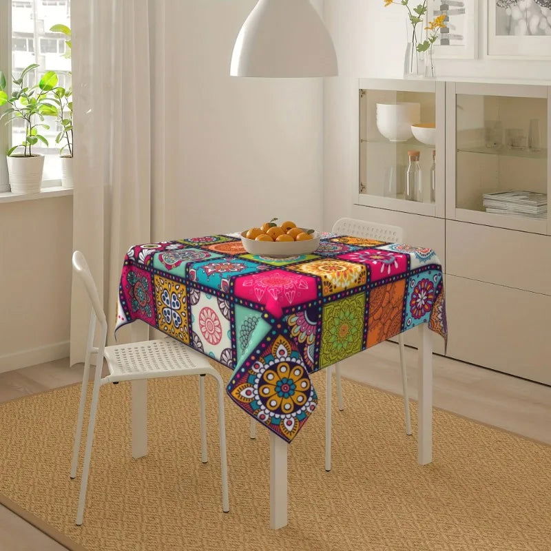 Nappe imprimée en polyester déperlant motif Mandala