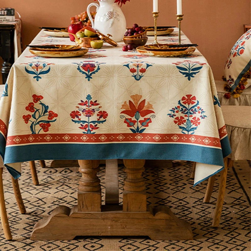 Nappe imprimée laine de lin tissée déco vintage américaine bleu