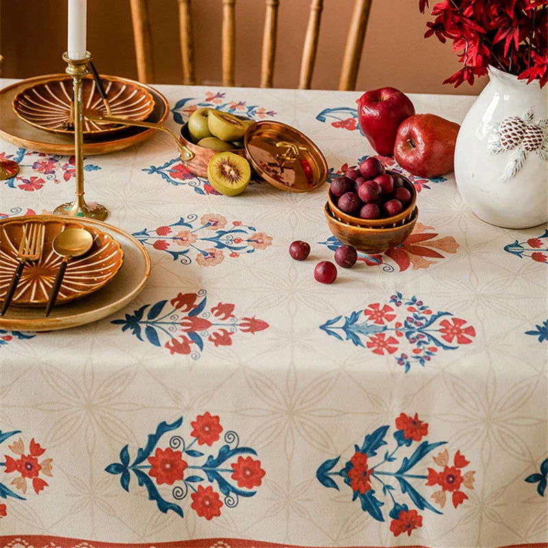 Nappe imprimée laine de lin tissée déco vintage américaine bleu