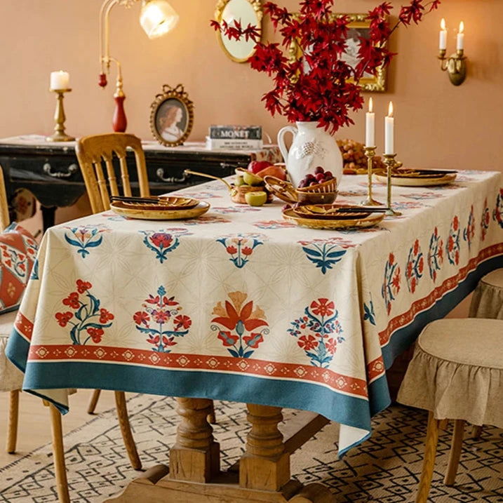 Nappe imprimée laine de lin tissée déco vintage américaine bleu