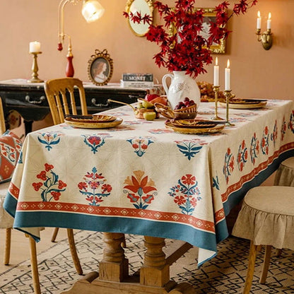 Nappe imprimée laine de lin tissée déco vintage américaine bleu
