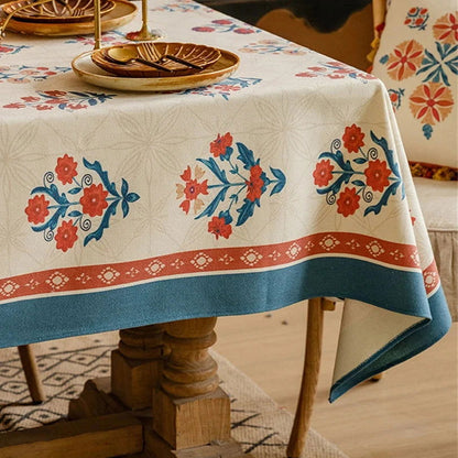 Nappe imprimée laine de lin tissée déco vintage américaine bleu
