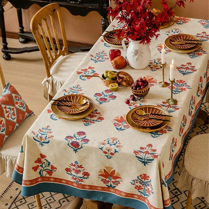 Nappe imprimée laine de lin tissée déco vintage américaine bleu