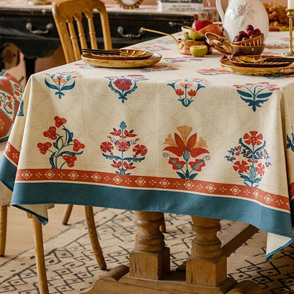 Nappe imprimée laine de lin tissée déco vintage américaine bleu