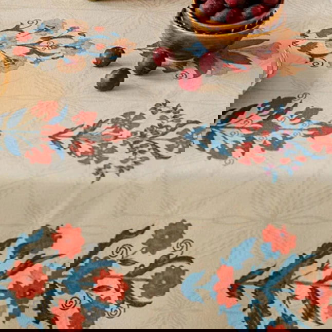 Nappe imprimée laine de lin tissée déco vintage américaine bleu