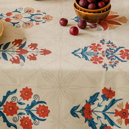 Nappe imprimée laine de lin tissée déco vintage américaine bleu