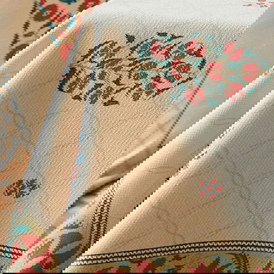 Nappe imprimée laine de lin tissée déco vintage américaine vert