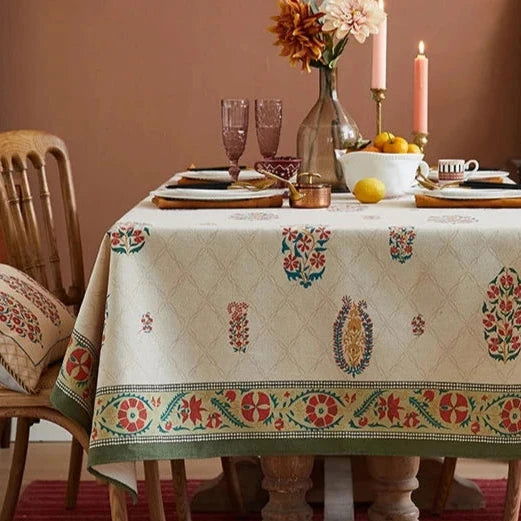 Nappe imprimée laine de lin tissée déco vintage américaine vert