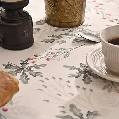 Nappe imprimée polycoton chenille à frise style Jacquard et bord bleus